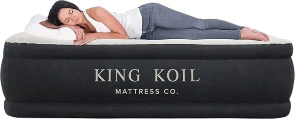 King Koil Luxury Queen Size Air Mattress with Built-in High-Speed Pump, 20" Adjustable Double High Premium Pillow Top Inflatable Airbed for Guests, Camping & Home (Manufacturer Warranty)