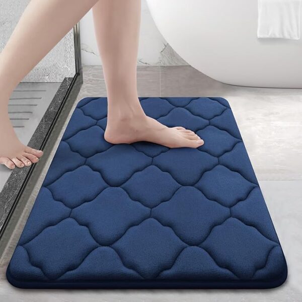 OLANLY Memory Foam Bath Mat Rug 24x16, Soft and Absorbent Bathroom Rugs, Non-Slip, Comfortable, Machine Washable Bath Carpet for Bathroom Floor, Tub, Shower and Home Decor Accessories, Navy