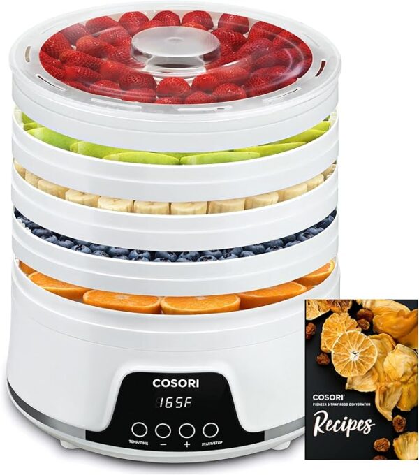 COSORI Food Dehydrator Machine for Jerky, 5 BPA-Free 12.2" Trays with 165°F Temperature Control and 48H Timer, 350W Dryer for Fruit, Herbs, Meat, Veggies and Dog Treats, 50-Recipes Book Included