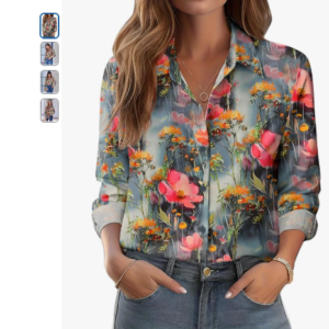 Zeagoo Button Down Shirts for Women Dressy Floral Printed Long Sleeve Blouse Business Casual Work Tops