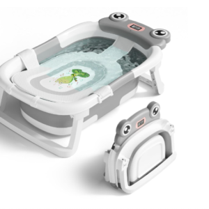 Baby Bathtub, Collapsible Newborn Bathtub for Infant to Toddler 0-24 Months with Soft Cushion and Thermometer