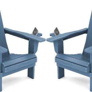 SERWALL Folding Adirondack Chair, HDPE Adirondack Chairs Set of 2, Plastic Outdoor Chairs- Looks Exactly Like Real Wood- Navy
