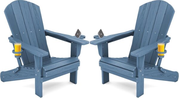 SERWALL Folding Adirondack Chair, HDPE Adirondack Chairs Set of 2, Plastic Outdoor Chairs- Looks Exactly Like Real Wood- Navy