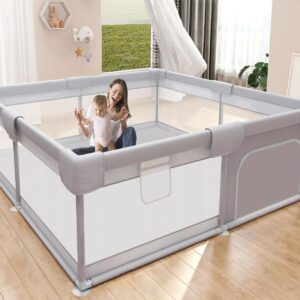 Baby Playpen 50x50 Inch, Play Pens for Babies and Toddlers Baby Fence Baby Play Yards for Indoor & Outdoor with Breathable Mesh Anti-Fall Playpen