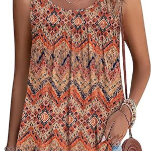 WEESO Tank Top for Women Summer Sleeveless Pleated Crewneck T Shirts Dressy Casual Beach Vacation Clothes Fashion Outfits
