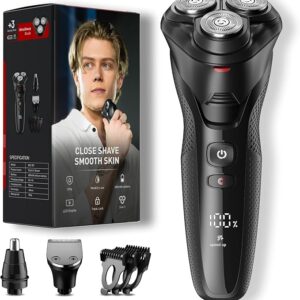 Cordless Electric Razor for Men: 3-in-1 Shaver for Beard/Nose/Sideburns - IPX7 Waterproof Travel Kit - Turbo Speed & Precision Blades